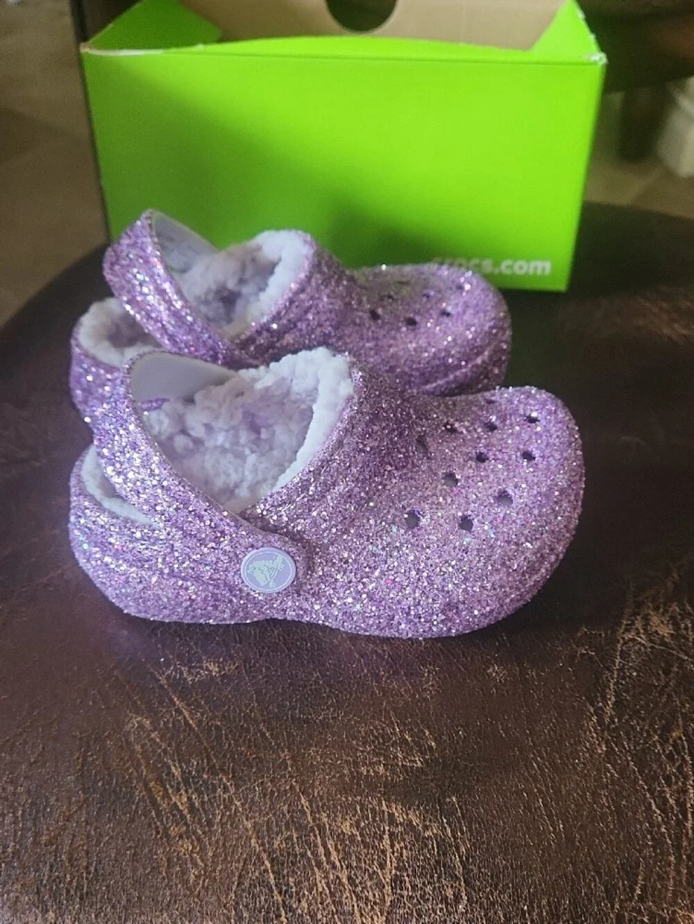 CROCS Kids Glitter Lavender Mary Jane Clogs